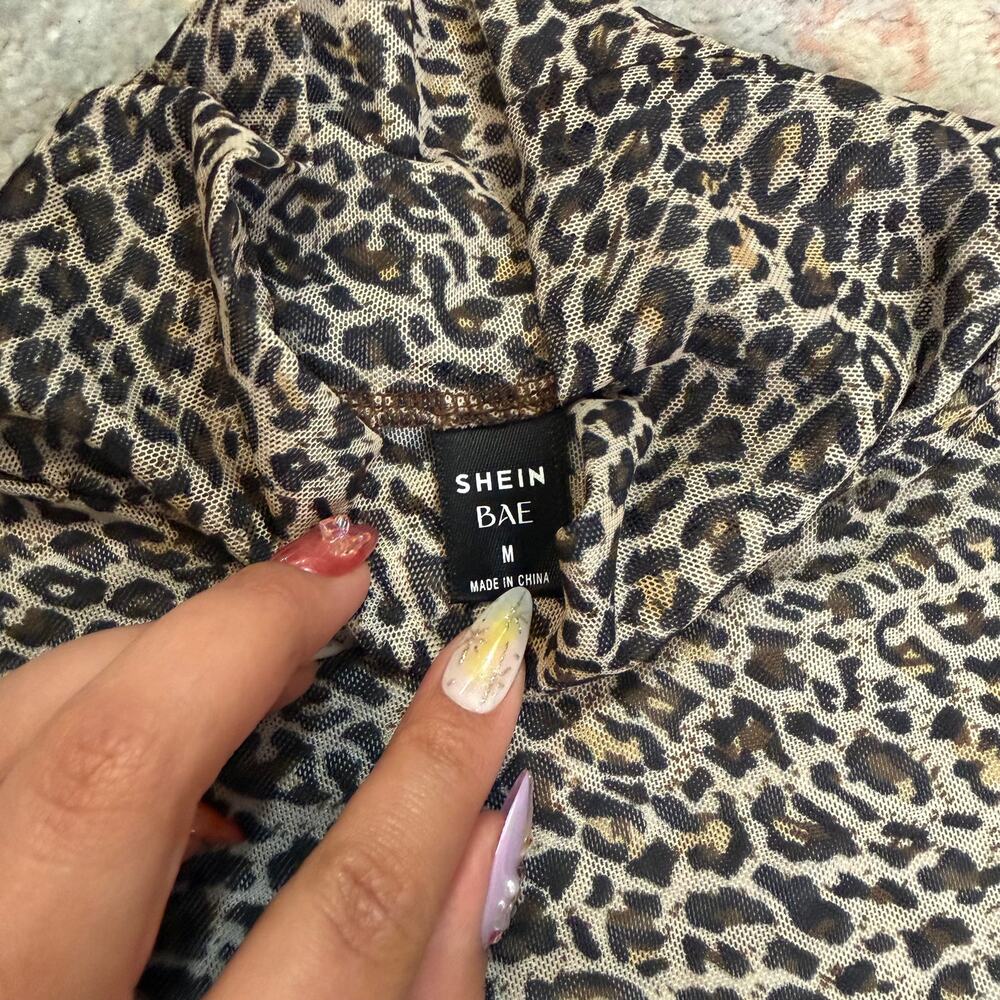 Sheer leopard print bell sleeve mesh mini dress - Picture 6 of 7